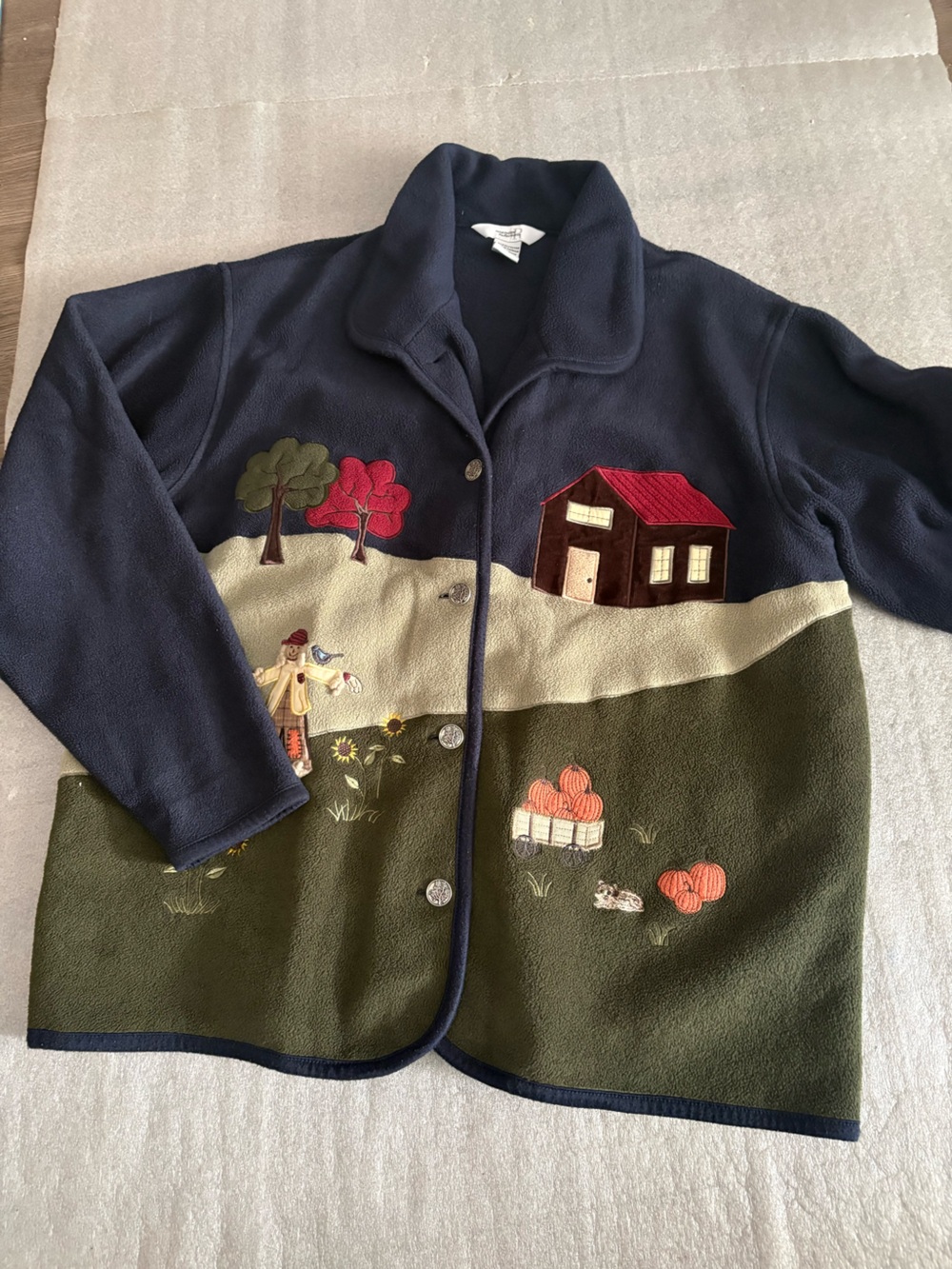 Northern Reflections Navy Green Scenic Puffer Jacket Fall Embroidered pumpkin